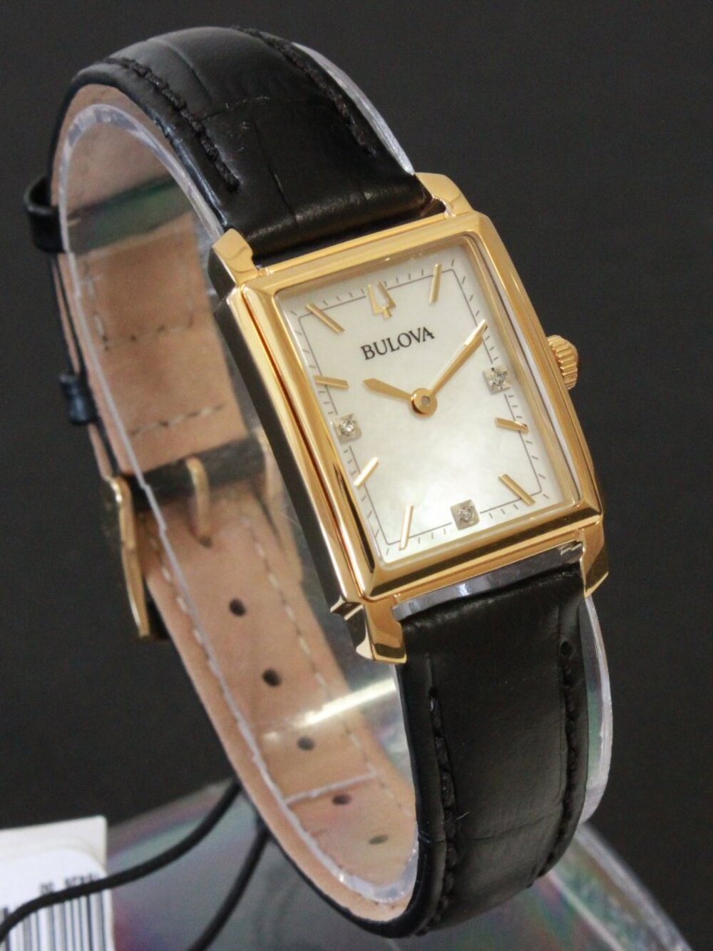 Bulova Ladies Sutton Classic Watch Diamond Accents MOP Dial Black Leather 21mm - Picture 2 of 11